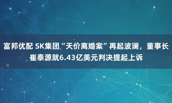 富邦优配 SK集团“天价离婚案”再起波澜，董事长崔泰源就6.43亿美元判决提起上诉